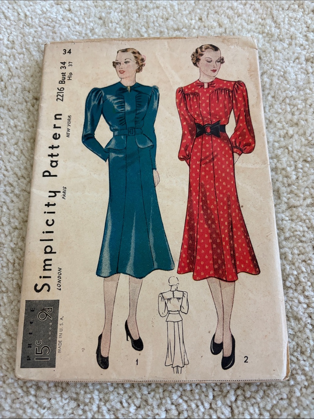 Simplicity vintage Long Sleeve Vintage Dress Patterns, 34- inch bust